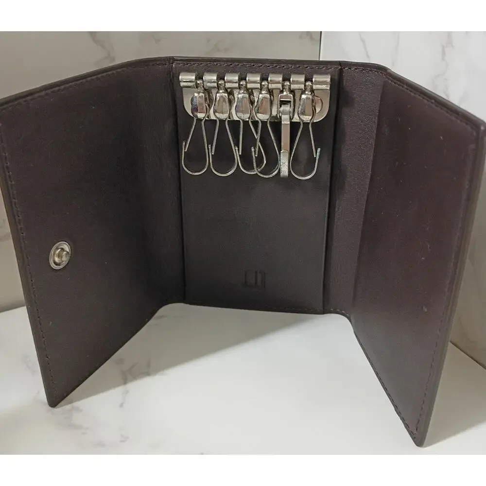 DUNHILL Rare Dark Brown Smooth Leather Key Holder w/ COA